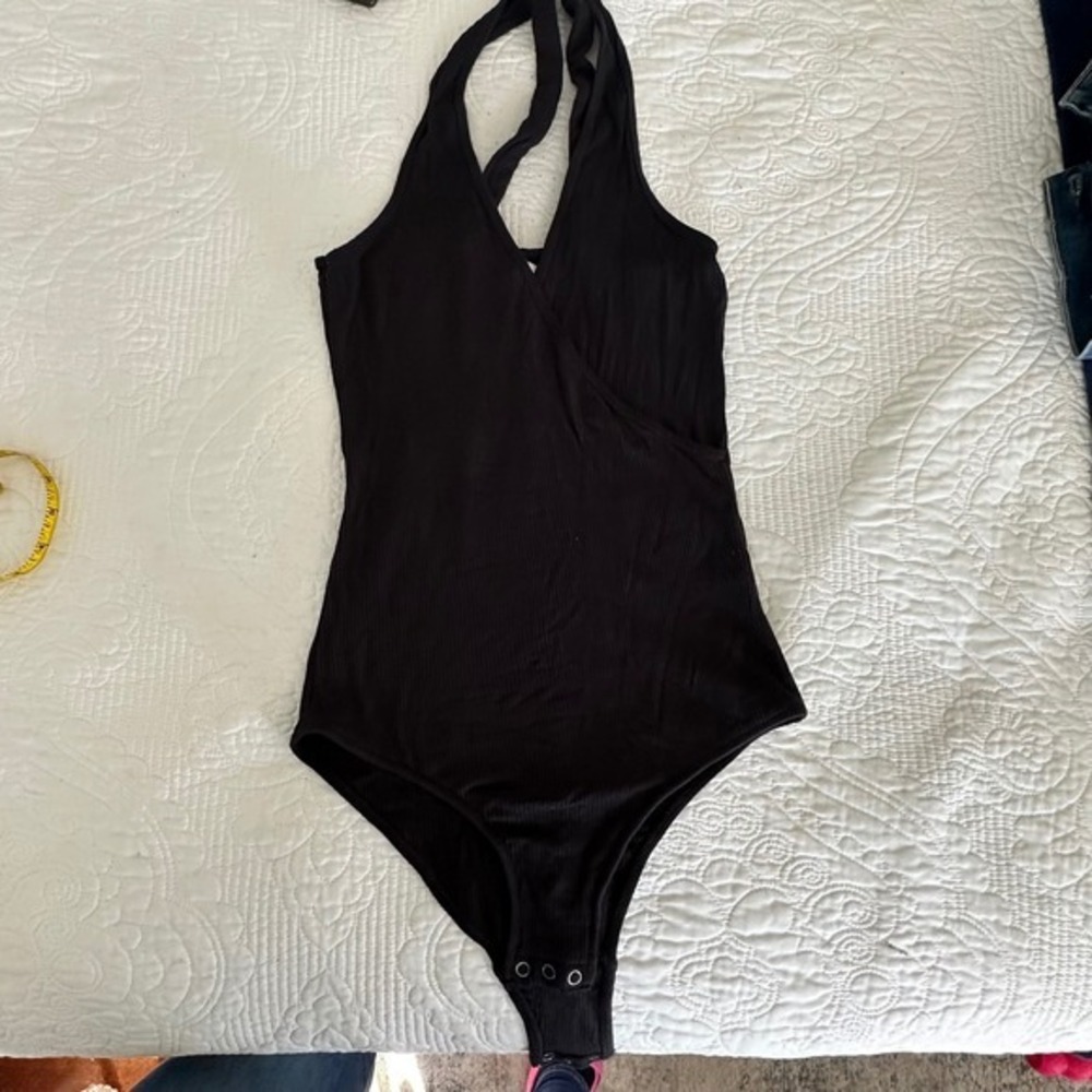 Abercrombie Fitch Black Ribbed Halter Neck Wrap Bodysuit‎ Women's Size Small